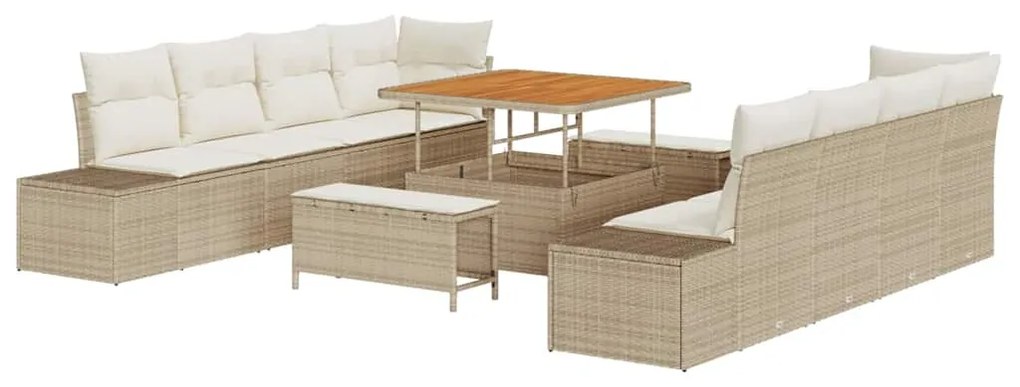 Conjunto de Sofá de Jardim vidaXL de 11 Peças com Almofadas Bege Vime