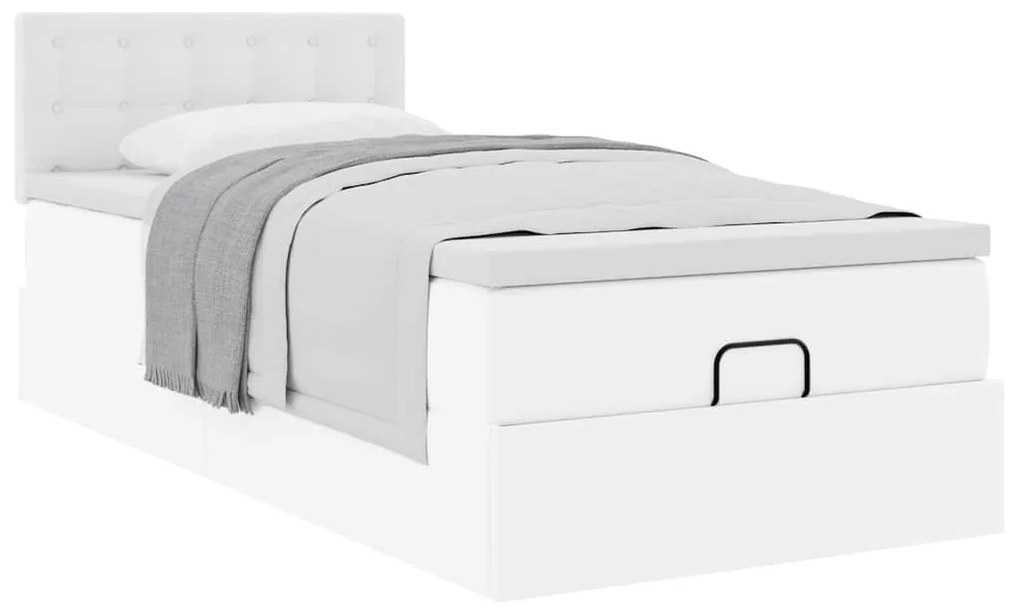 Cama otomana com colchão 80x200 cm couro artificial branco