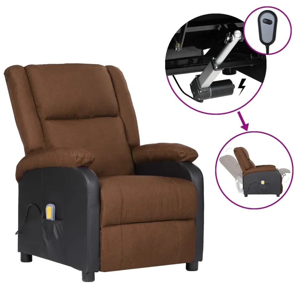 vidaXL Poltrona de massagens elétrica couro artificial/tecido castanho