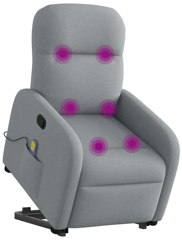 Poltrona reclinável massagens tecido cinzento-claro