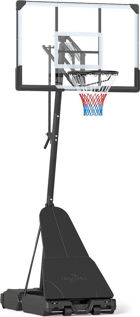 Cesto de Basquetebol Portátil, 107 x 68 x 15 cm, Altura Ajustável, Preto