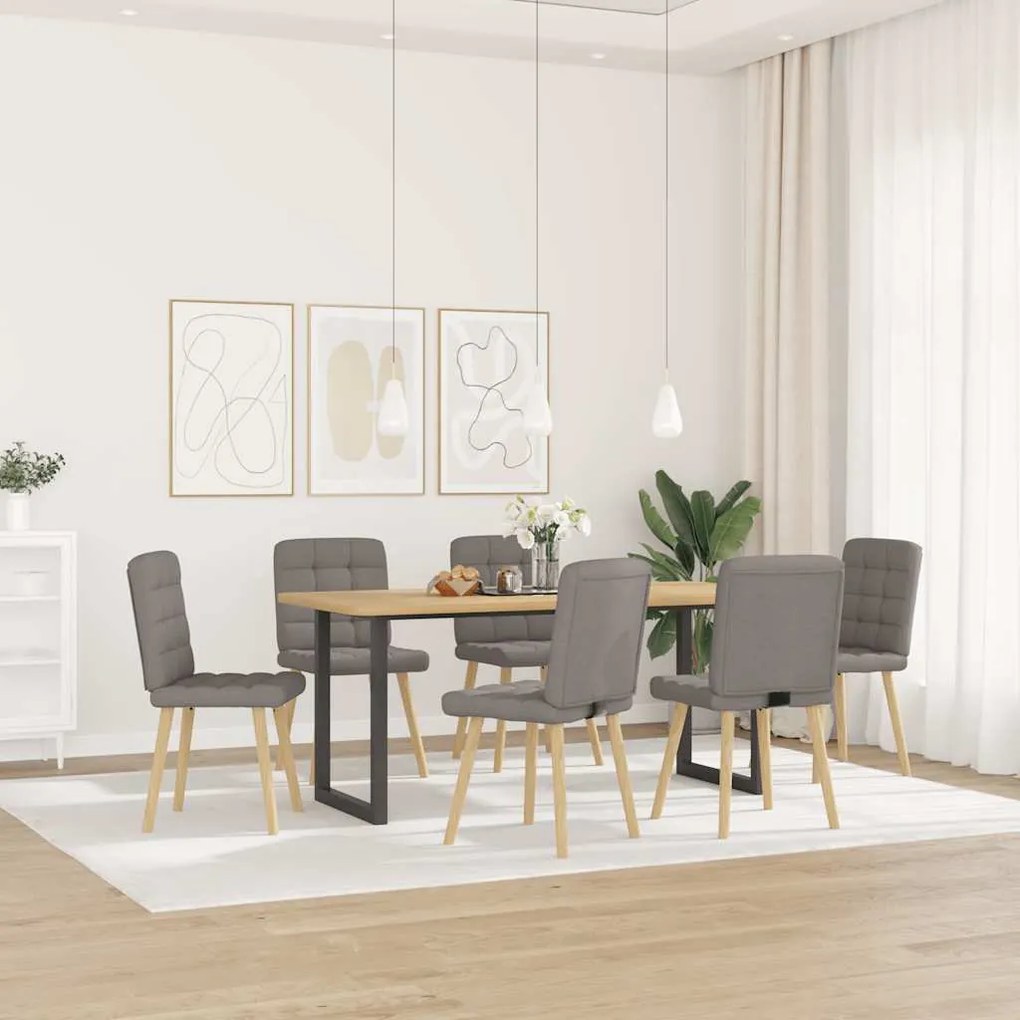 Cadeiras de jantar 6 pcs tecido cinzento-acastanhado
