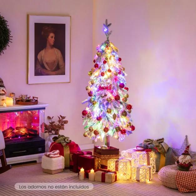 Árvore de Natal artificial de 150 cm com 320 galhos com neve, 160 luzes LED e 2 cores de iluminação