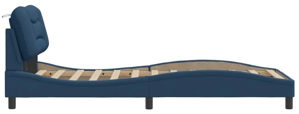 Estrutura de cama com LED sem colchão 90x190 cm tecido azul
