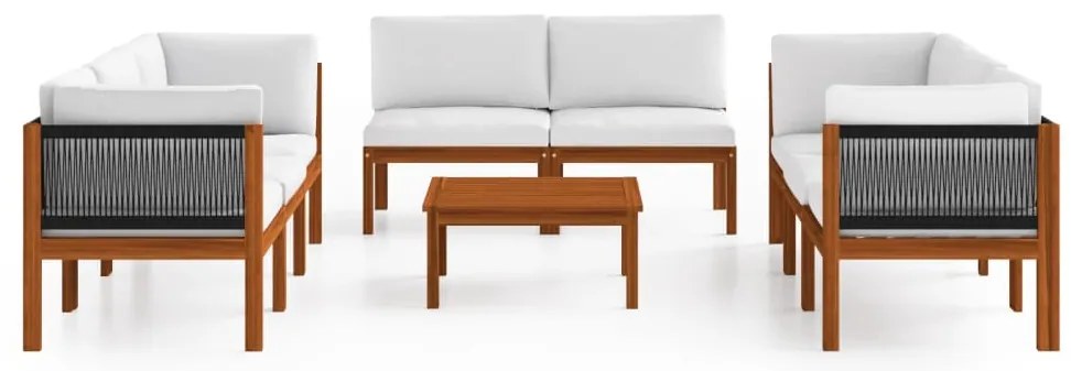 9 pcs conjunto lounge jardim c/ almofadões acácia maciça creme