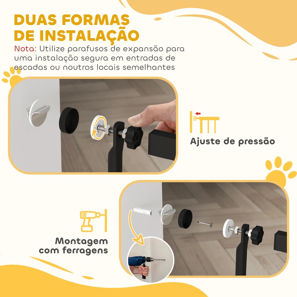 Barreira para Cães Extra Alta com Largura Ajustável 77-104 cm Barreira de Segurança para Cães e Gatos com 2 Extensões Preto