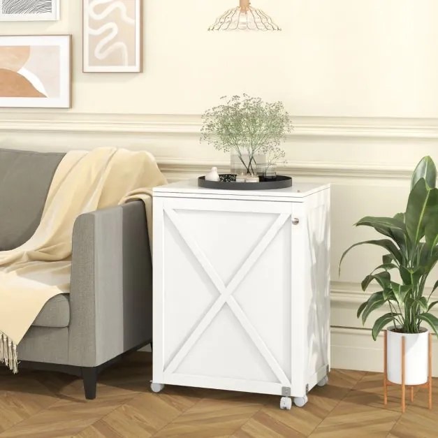 Mesa de Costura Dobrável Multifuncional Estante Compacta 2 Tabuleiros e 18 Pinos Armário de Costura com Porta e 5 Rodas Branco