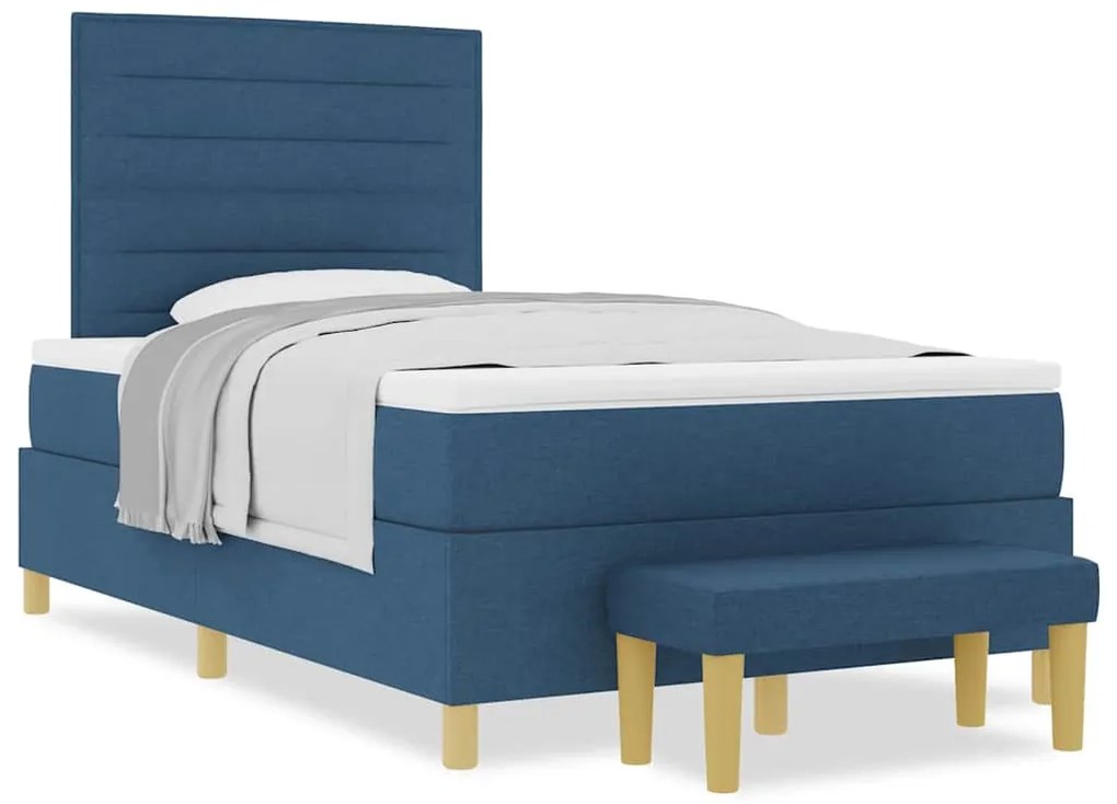 Cama Box Spring com Colchão &amp; Banco Azul 120x200 cm Tecido