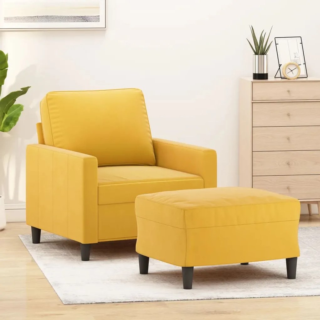 vidaXL Poltrona com apoio de pés 60 cm veludo amarelo-claro