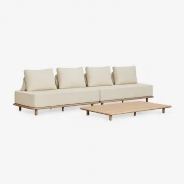 Conjunto De Jardim Com Sofá Modular De Jardim De 2 Peças De 2 Lugares E Mesa De Centro 160x95 Cm Em Acácia Portet Gardénia Branco - Sklum