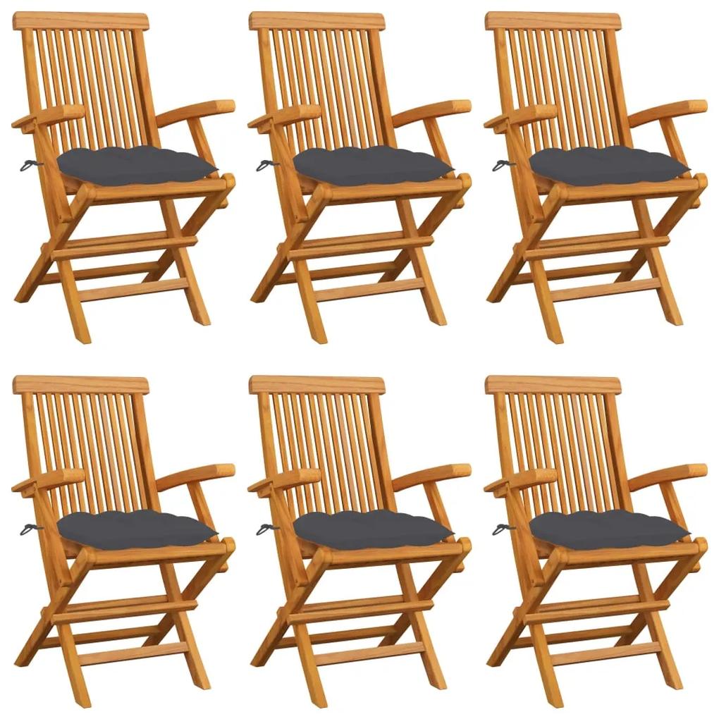 3062556 vidaXL Cadeiras de jardim c/ almofadões antracite 6 pcs teca maciça