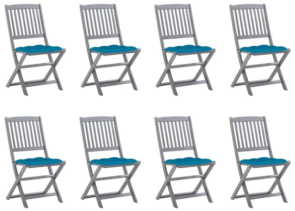 Cadeiras de exterior dobráveis 8pcs c/ almofadões acácia maciça