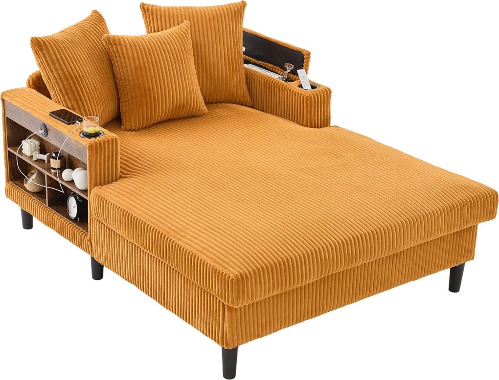 Chaise-longue multifuncional em veludo cotelê, Amarelo mostarda | AOSOM Portugal
