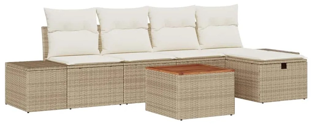 Conjunto de Sofá de Jardim 6 Peças com Almofadas Bege Rattan