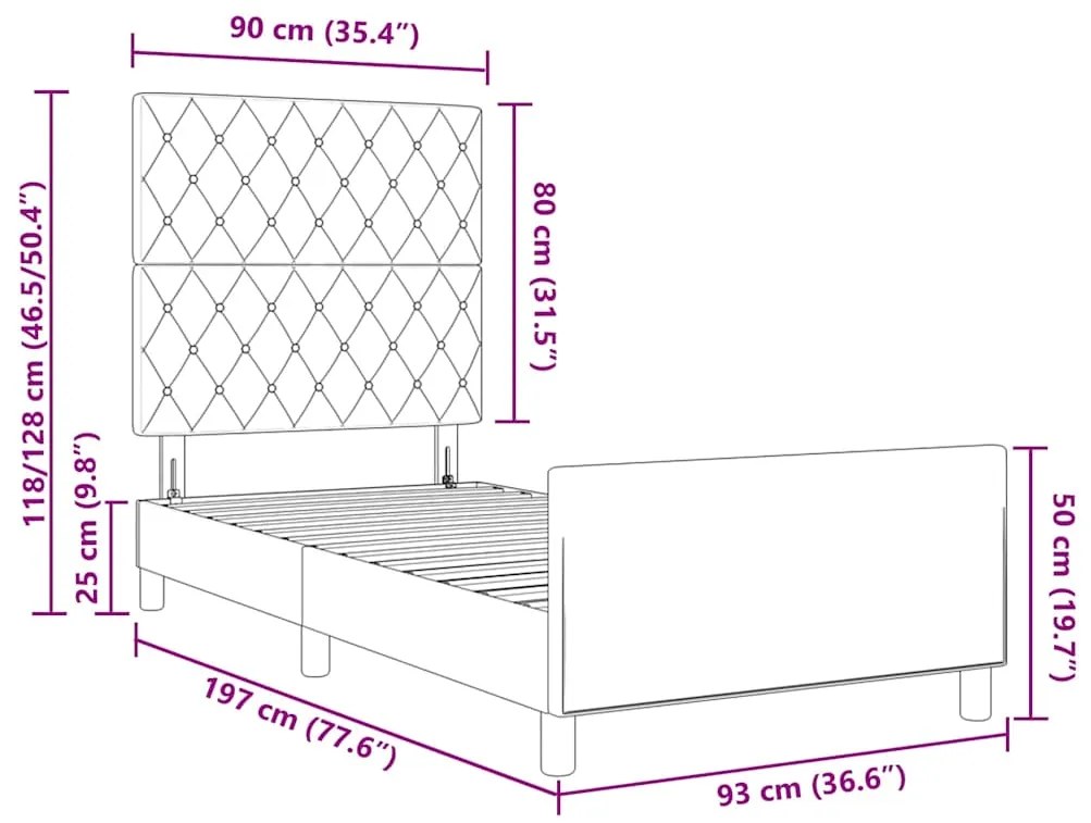 Cama vidaXL Preta 90x190 cm Veludo