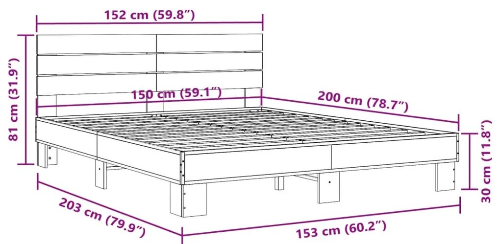 Estrutura de cama 150x200 cm derivados madeira/metal