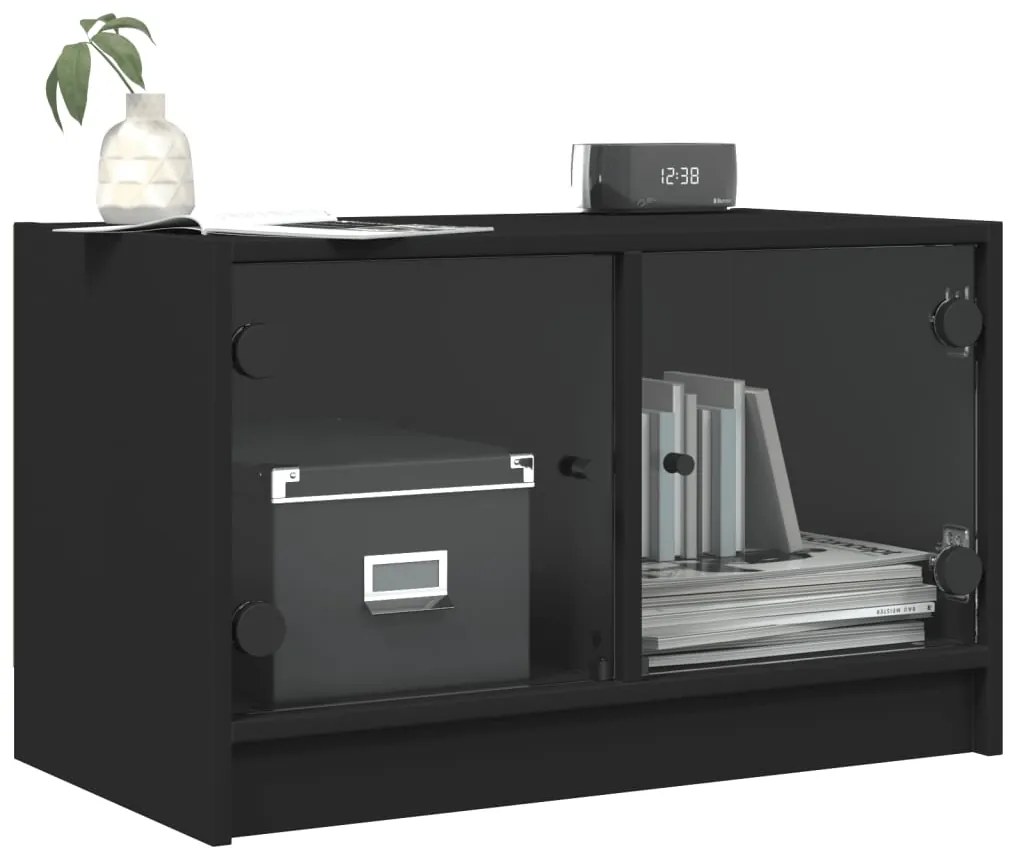 Móvel de TV c/ portas de vidro 68x37x42 cm preto