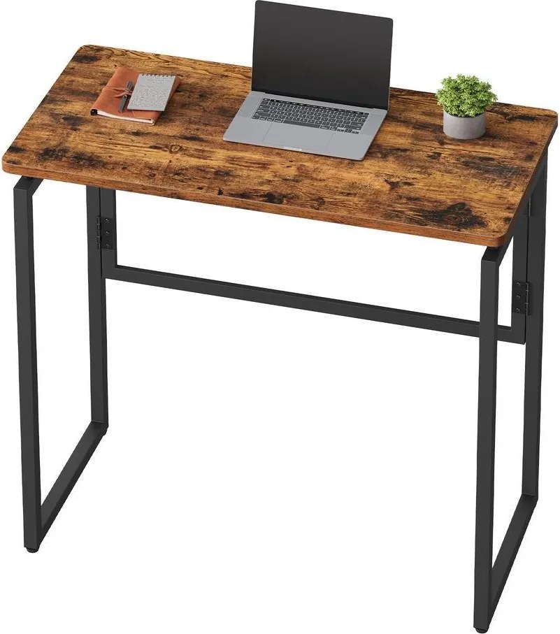 Secretária dobrável 80 x 40 x 74 cm, mesa dobrável, secretária com cantos arredondados castanho
