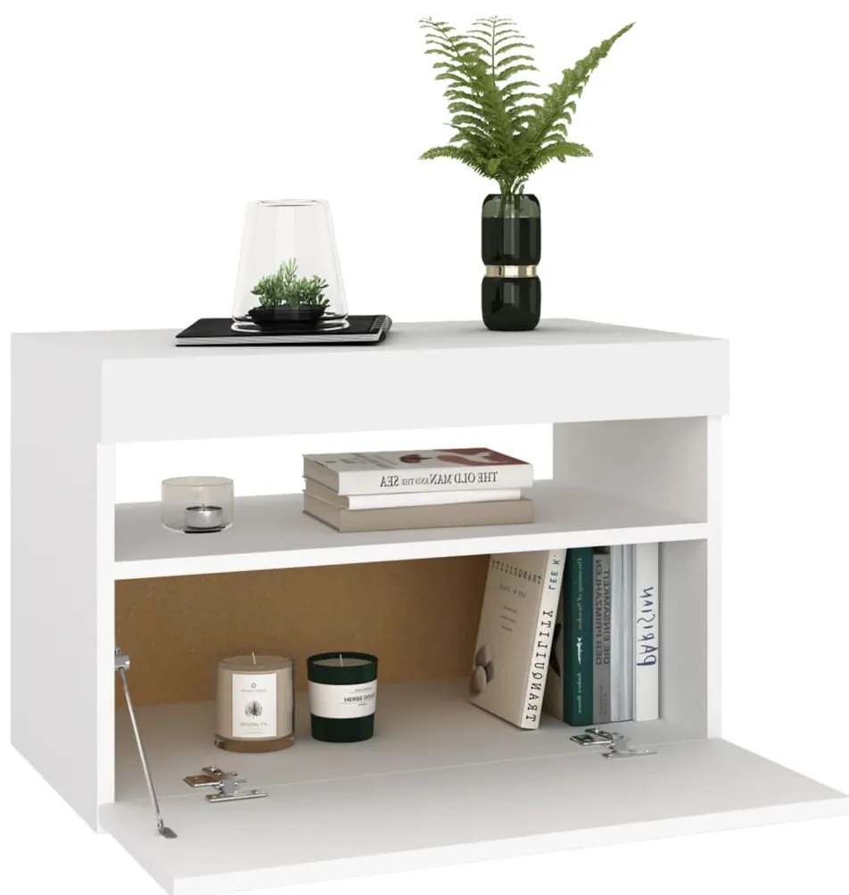 Móvel de TV com luzes LED 60x35x40 cm branco
