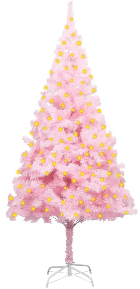 3077413 vidaXL Árvore de Natal artificial c/ luzes LED/suporte 180 cm PVC rosa