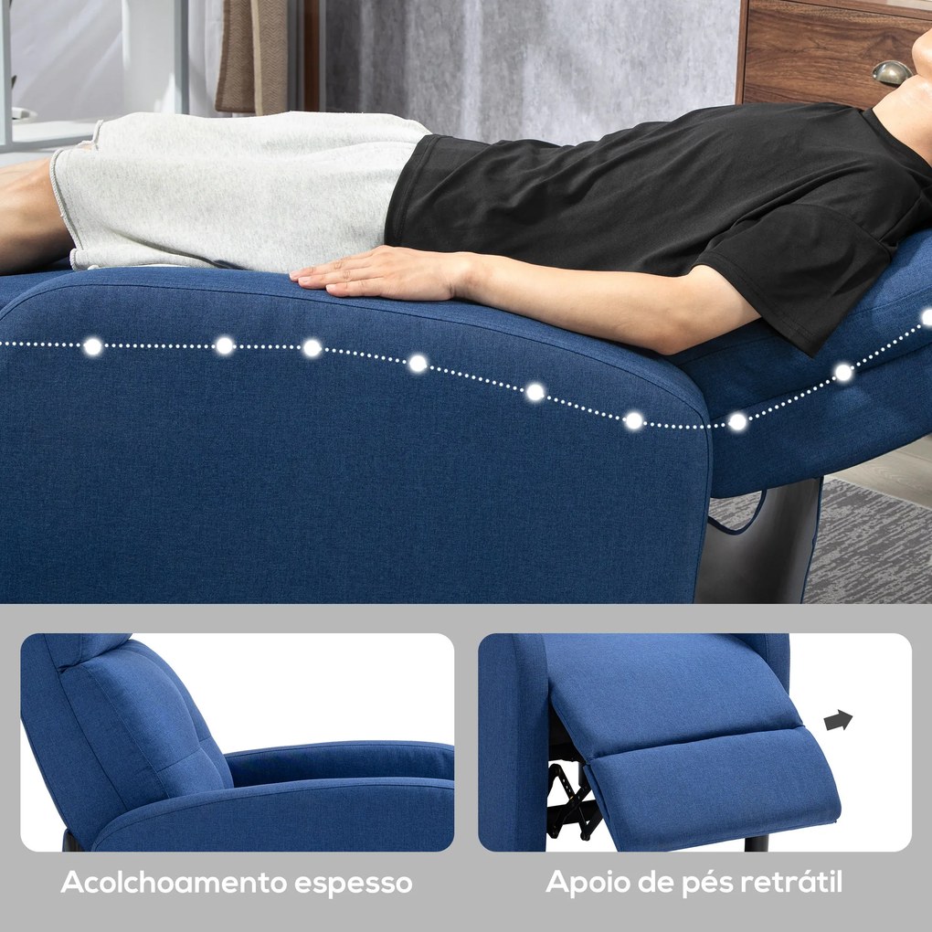 Poltrona Relax Reclinável até 155° Poltrona Reclinável Manual para Pessoas com Altura Inferior 195 cm 67x87x98 cm Azul Escuro