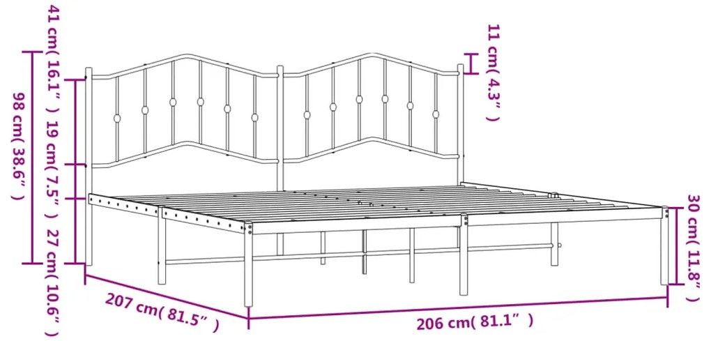 Estrutura de cama com cabeceira 200x200 cm metal branco