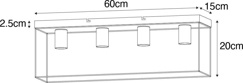 Candeeiro de teto minimalista preto com dourado 4 luzes - Kodi