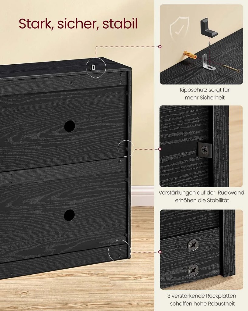 Armário para sapatos  24 x 105,5 x 82,7 cm  com 4 portas e divisória ajustável em preto
