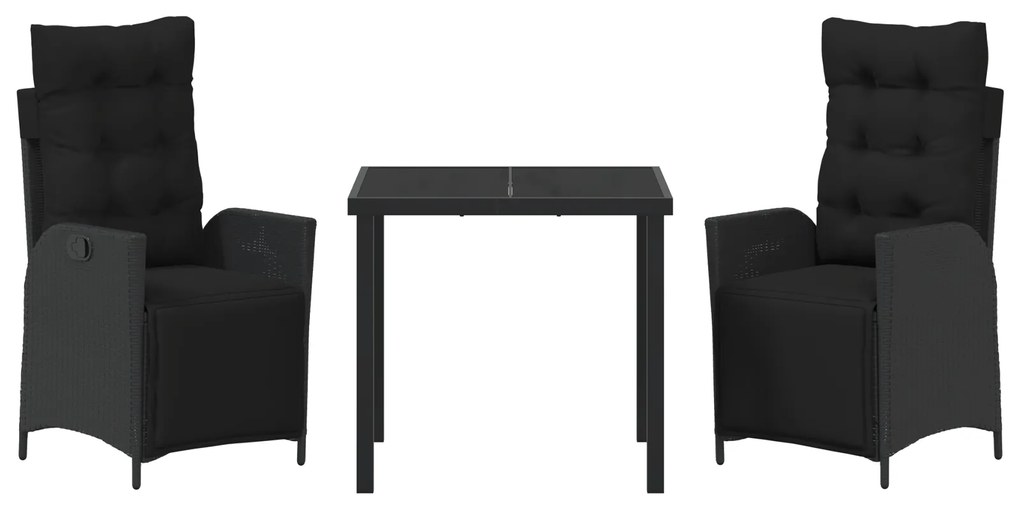 Conjunto de Jantar de Jardim de 3 Peças Preto Rattan Sintético