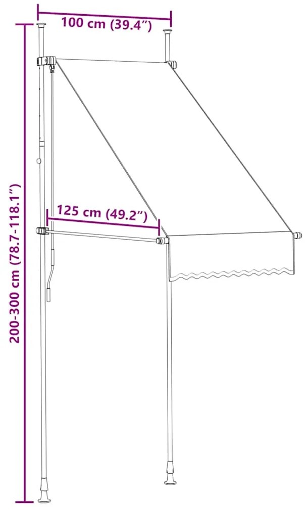 Toldo retrátil manual 100 cm riscas laranja e branco