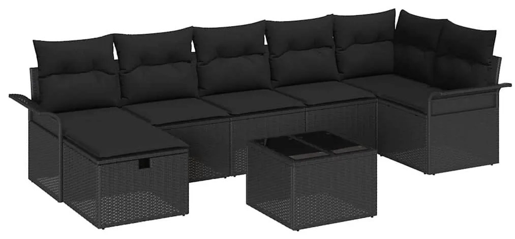 Conjunto de Sofás de Jardim de 8 Peças com Almofadas Preto Vime PE