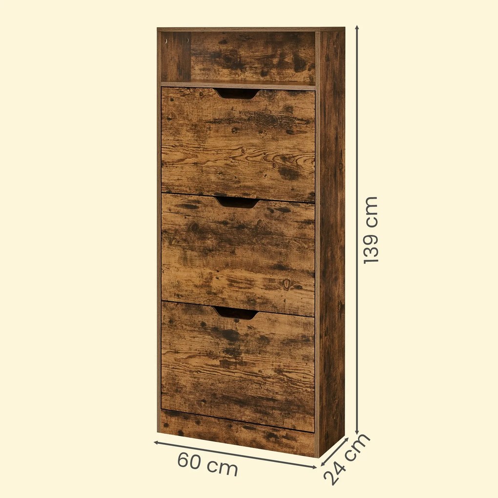 Sapateira com 3 abas, sapateira, compartimento aberto 24 x 60 x 139 cm castanho