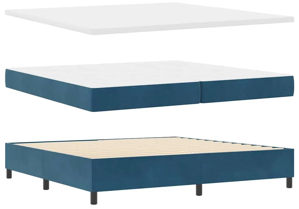 Cama Box com Colchão &amp; LED VidaXL Azul Escuro 200x200 cm Veludo