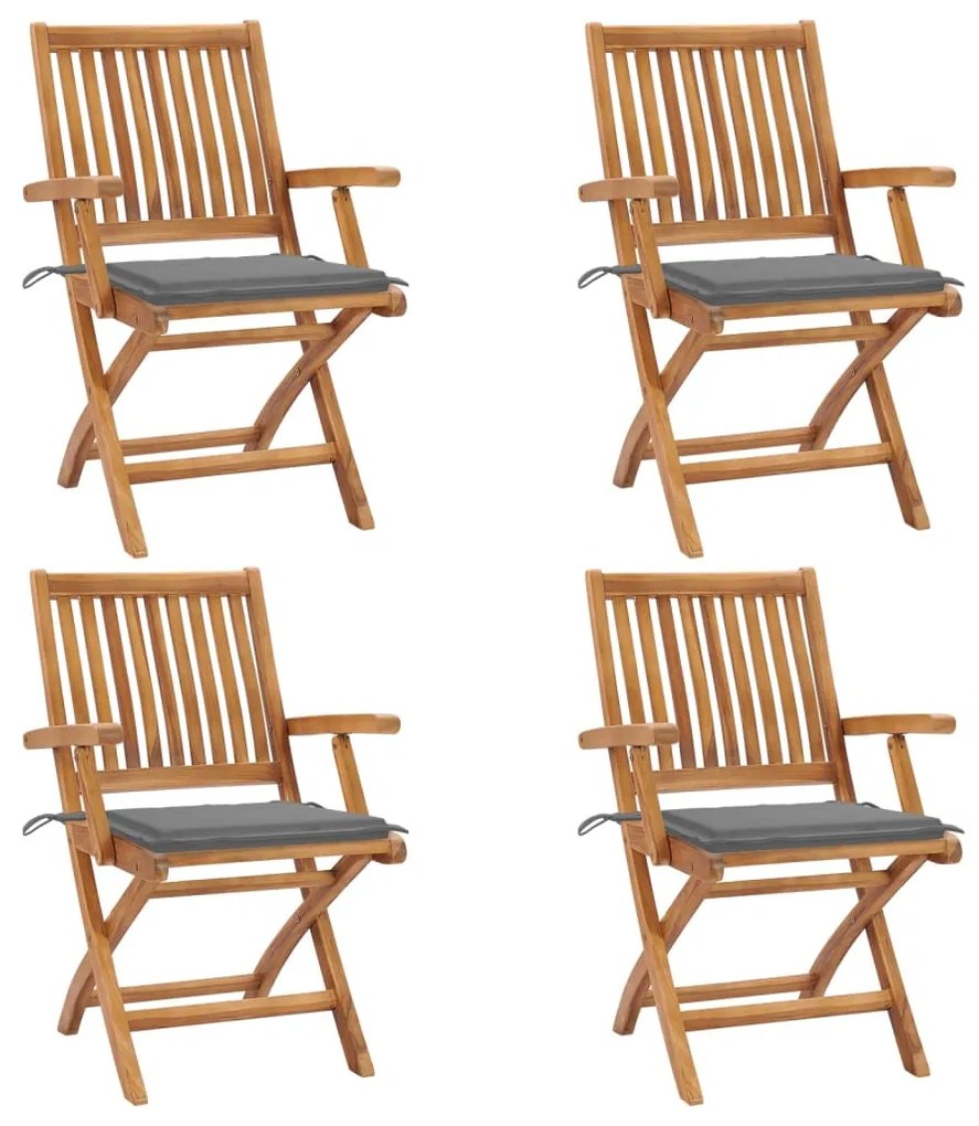 vidaXL Cadeiras de jardim dobráveis c/ almofadões 4 pcs teca maciça