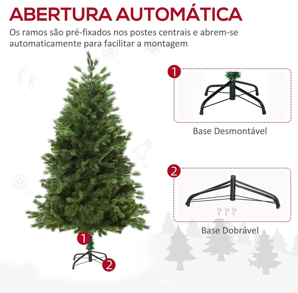 HOMCOM Árvore Artificial de Natal 150cm com Base Dobrável 440 Galhos P