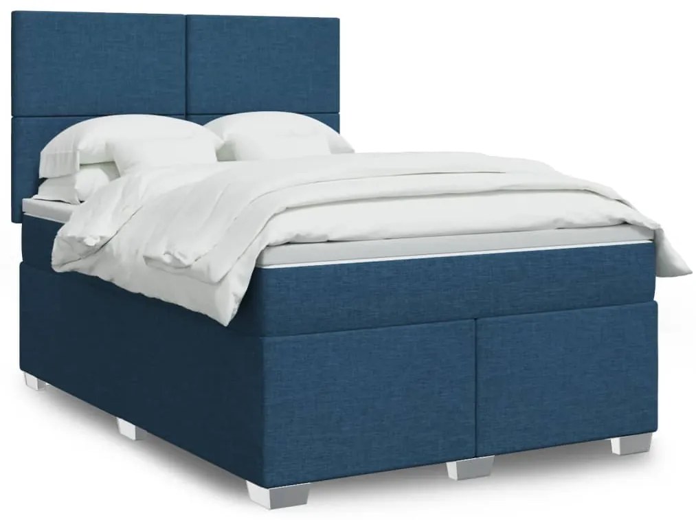 Cama com molas/colchão 160x200 cm tecido azul