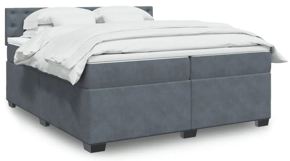 Cama com molas/colchão 200x200 cm veludo cinzento-escuro