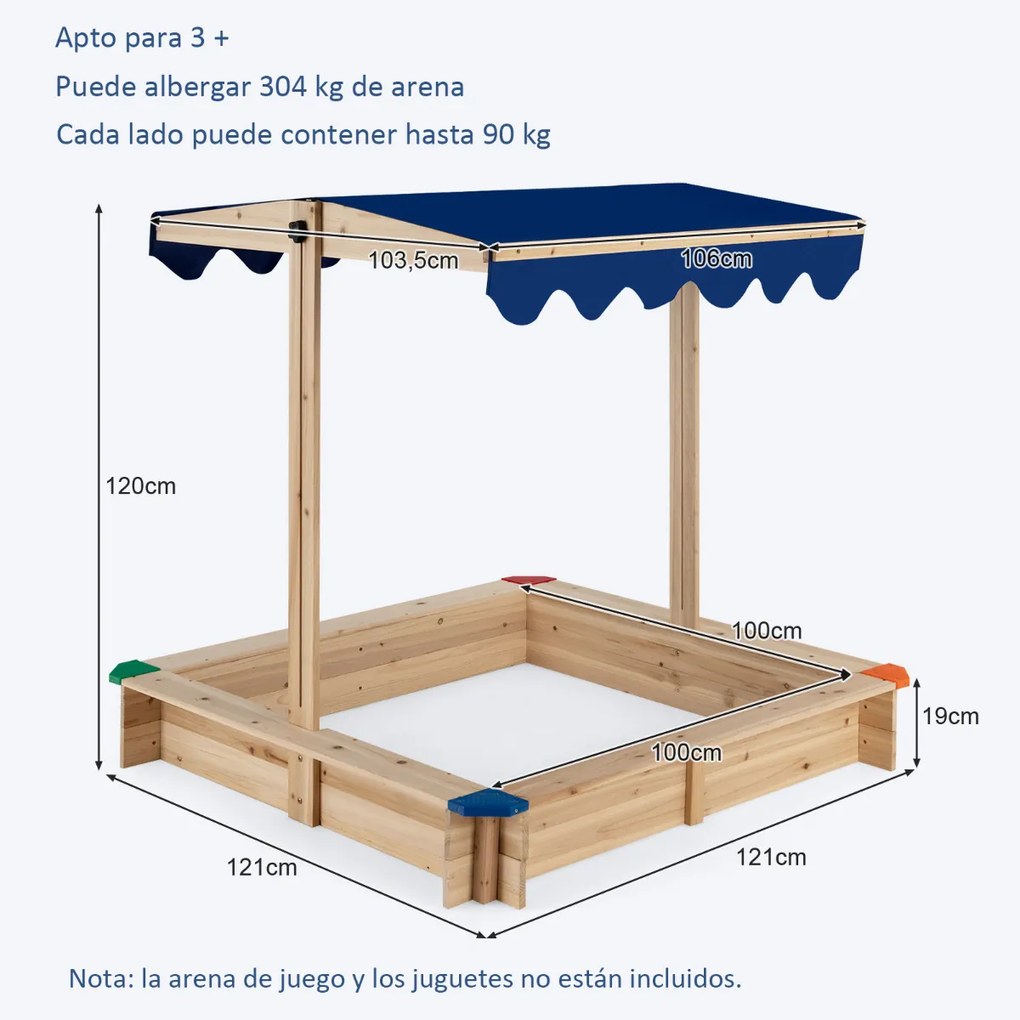 Caixa de areia de madeira para crianças com Toldo ajustável em altura Estação de jogo sem fundo para Pátio Casa Relvado Jardim Praia