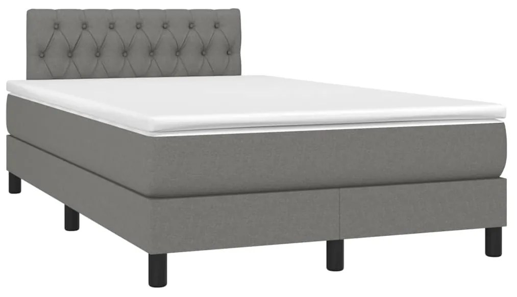 Cama box spring c/ colchão e LED 120x200 cm tecido cinza-escuro