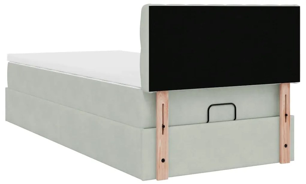 Estrutura de cama otomana com colchão cinza claro Veludo