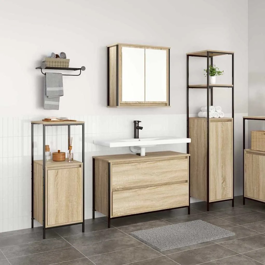 vidaXL Conjunto de Móveis para Banheiro 3 pcs Carvalho sonoma