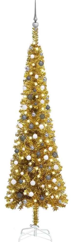 vidaXL Árvore de Natal pré-iluminada fina com bolas 240 cm dourado