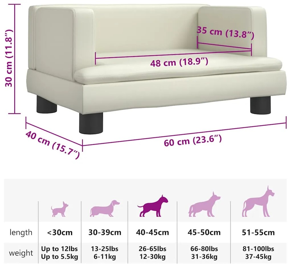 Cama para cães 60x40x30 cm couro artificial cor creme
