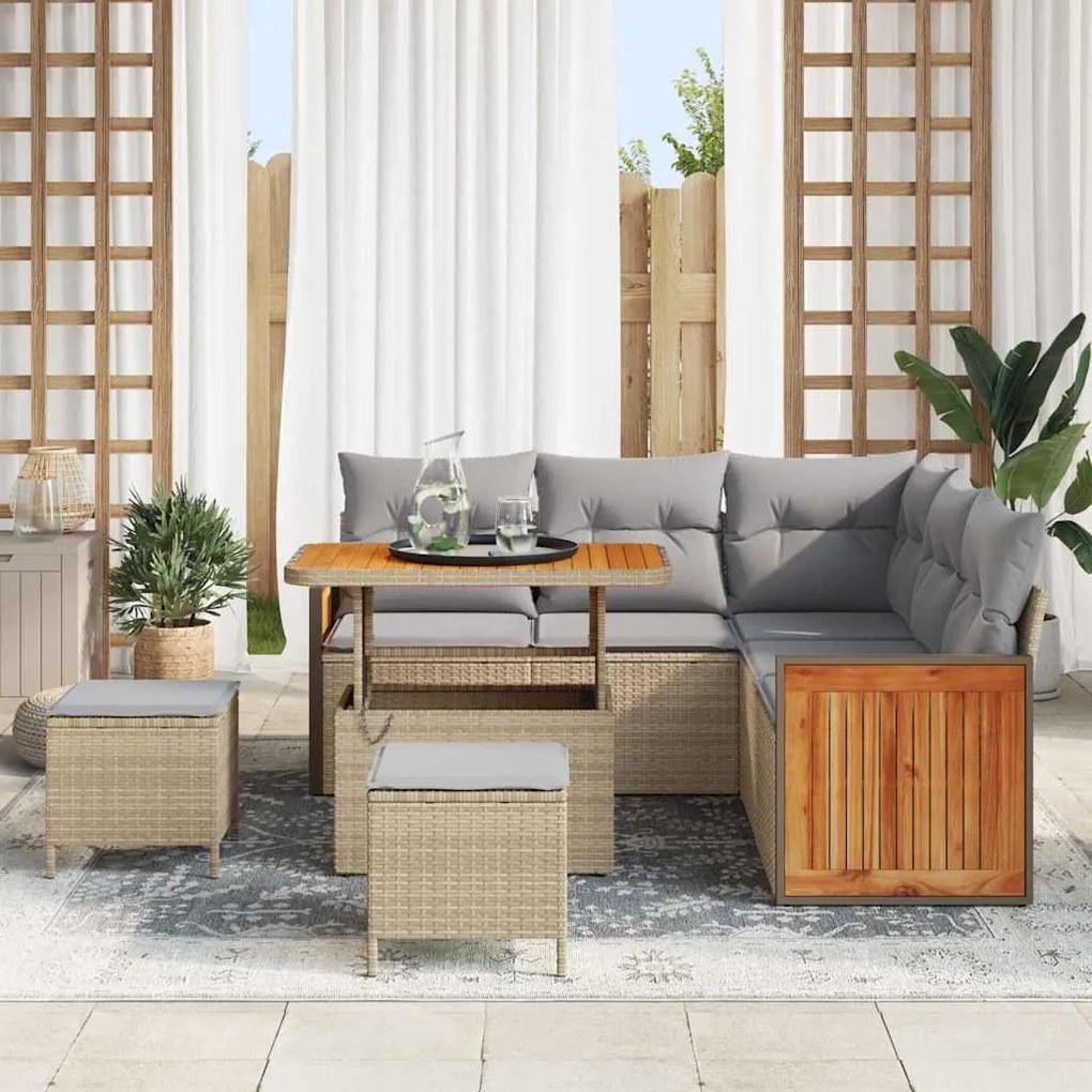 Conjunto de Sofá de Jardim vidaXL de 8 Peças com Almofadas Bege em Rat