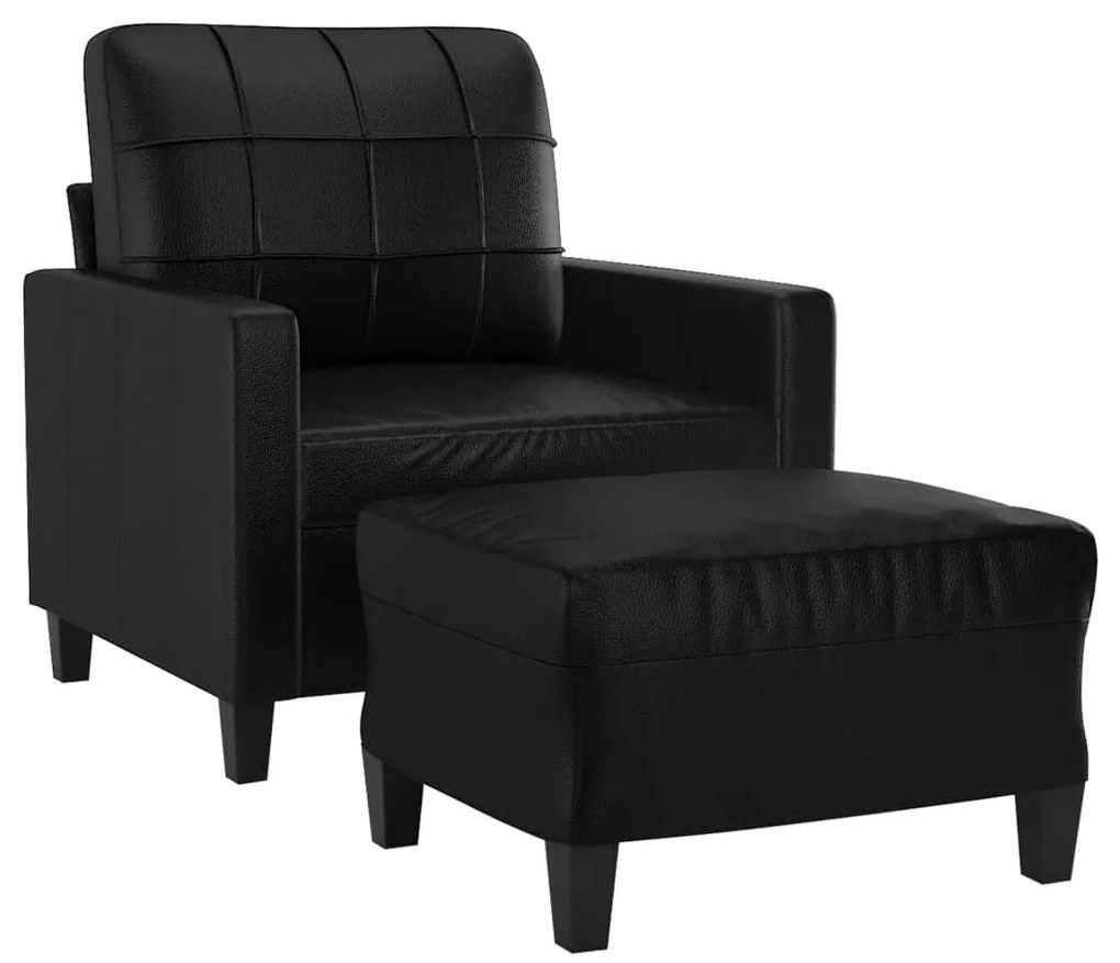 Poltrona com apoio de pés couro artificial 60 cm preto
