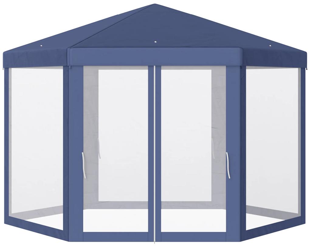 Outsunny Tenda Hexagonal Tenda de Jardim com Rede Mosquiteira Portas com Zíper e Orifícios de Drenagem 197x250 cm Azul | Aosom Portugal