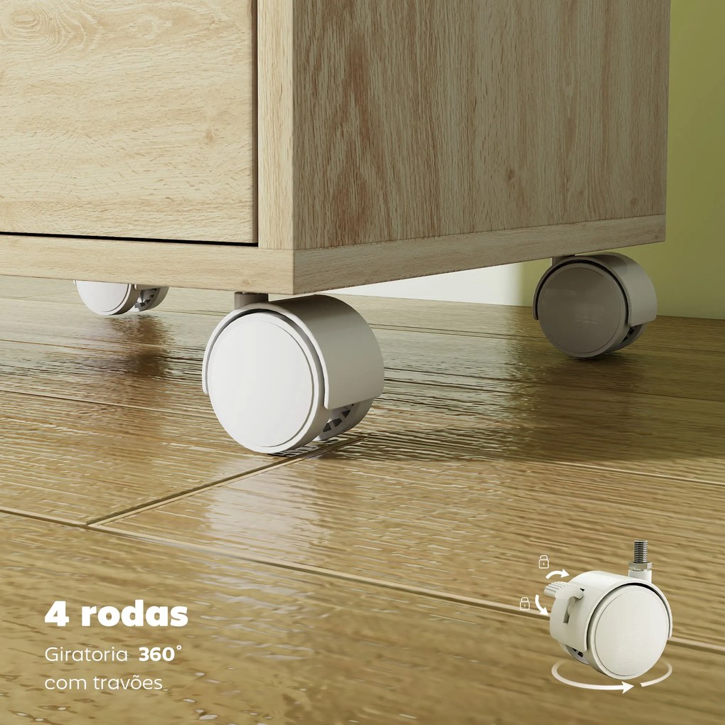 Bloco de Gavetas Móvel Arquivador com 6 Gavetas Suporte para Impressora com Rodas 40x35x63 cm Madeira