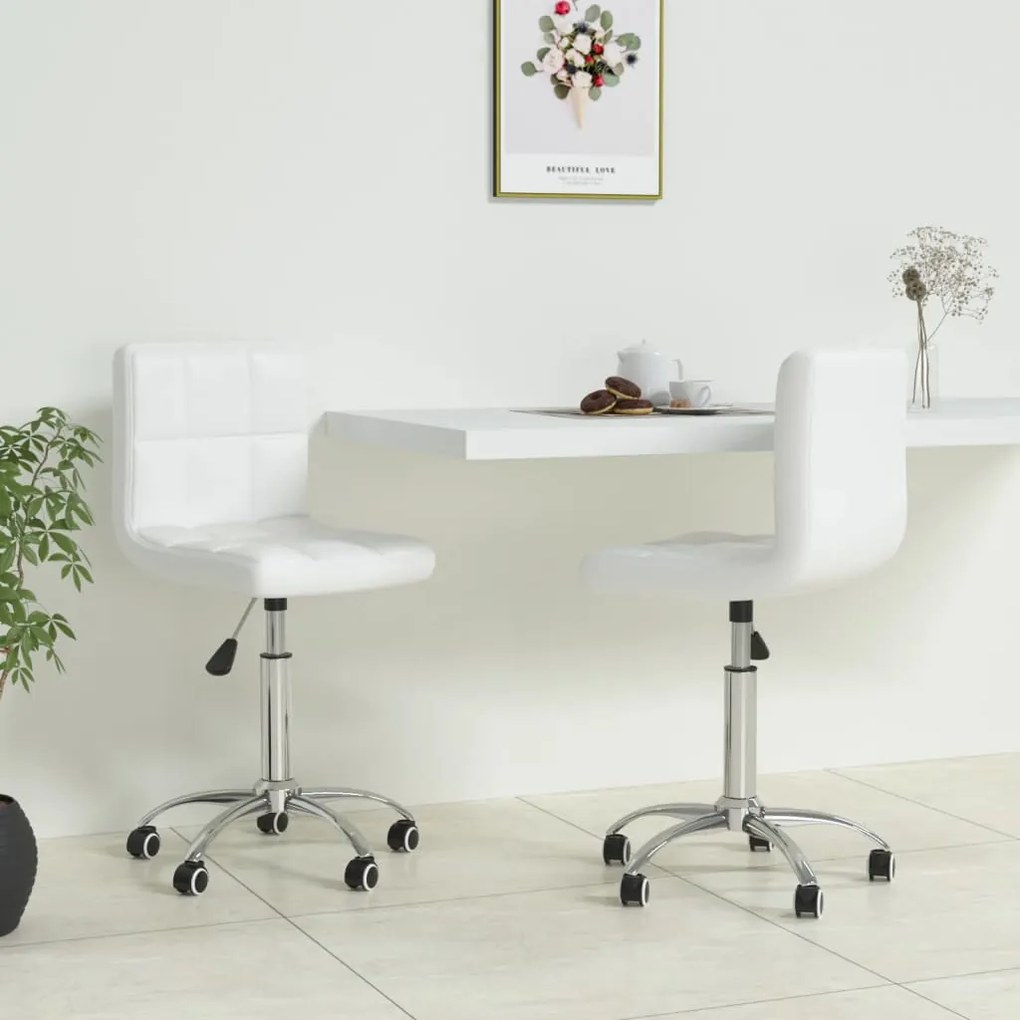 vidaXL Cadeiras de jantar giratórias 2 pcs couro artificial branco