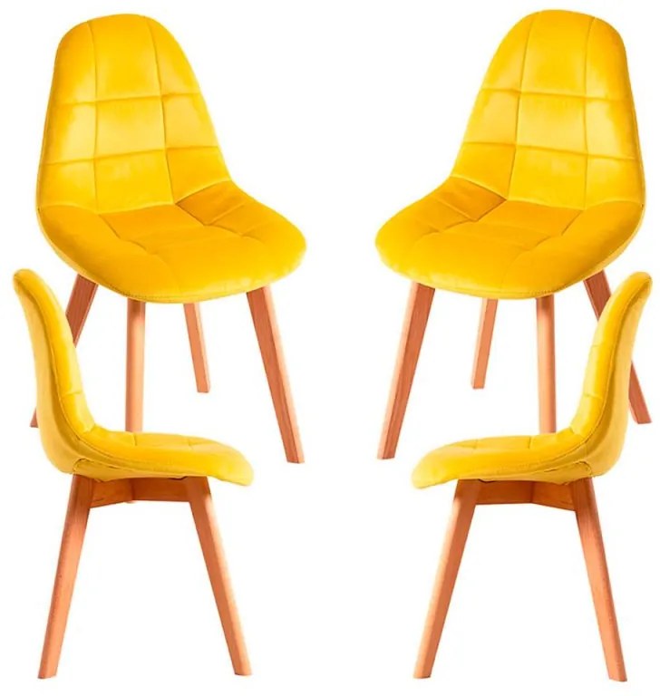 Pack 4 Cadeiras Kelen Veludo - Amarelo