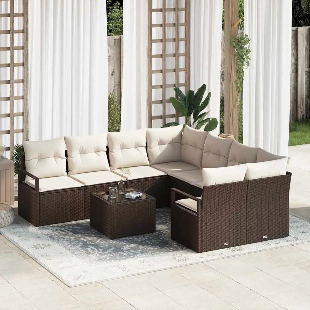 Conjunto de sofá de jardim de 9 peças com almofadas em rattan sintétic